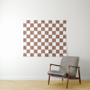 Tenture Carrés Checker mocha brun blanc géométrique rétro