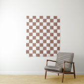 Tenture Carrés Checker mocha brun blanc géométrique rétro (En situation)