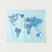 Tenture Carte bleue du monde d'aquarelle (Devant (Horizontal))