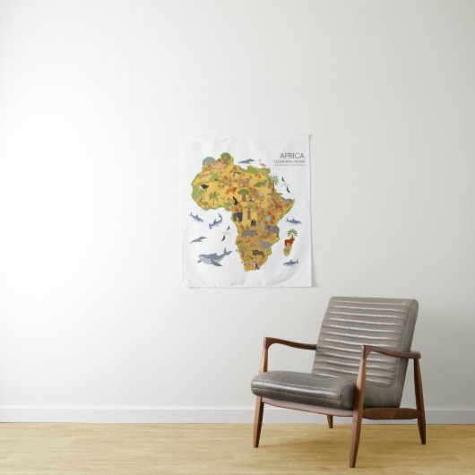 Tenture Carte de l'Afrique | Flora et faune (En situation)