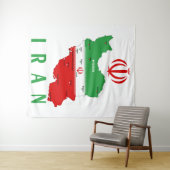 Tenture Carte de l'Iran avec drapeau et emblème (En situation (horizontale))