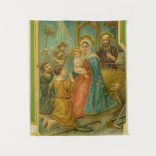 Tenture Carte de Noël de la Nativité de l'ère édouardienne