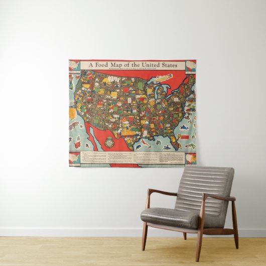 Tenture Carte de nourriture des Etats-Unis (En situation (horizontale))