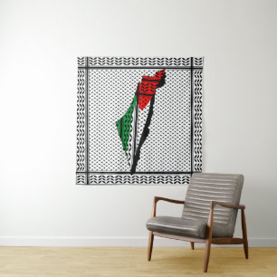 Tenture Carte de Palestine avec drapeau et Motif Keffiyeg