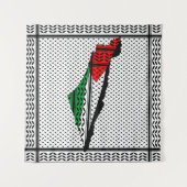Tenture Carte de Palestine avec drapeau et Motif Keffiyeg (Devant)