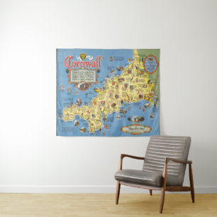 Tenture Carte des Cornouailles, Angleterre