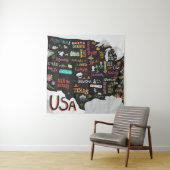 Tenture Carte des États-Unis : Affiche illustrée (En situation)