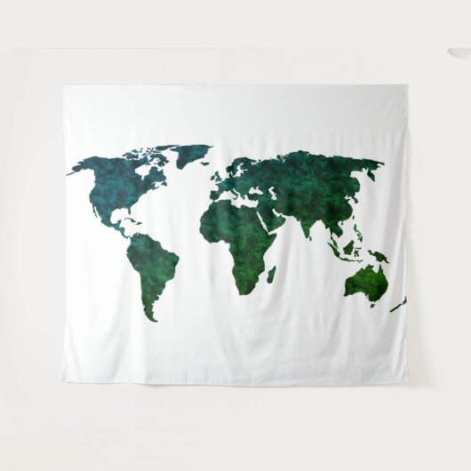 Tenture Carte du monde bleu et vert sur blanc (Devant (Horizontal))