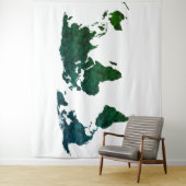 Tenture Carte du monde bleu et vert sur blanc (En situation)
