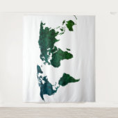 Tenture Carte du monde bleu et vert sur blanc (Devant)