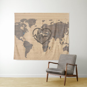 Tenture Carte du monde Heartbeat wograin