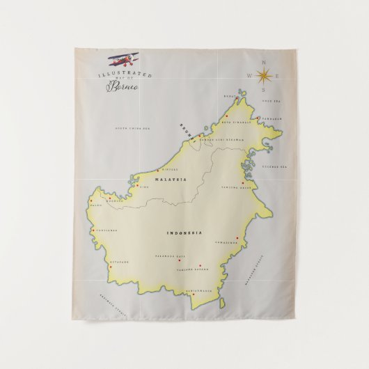 Tenture Carte illustrée de Borneo (Devant)