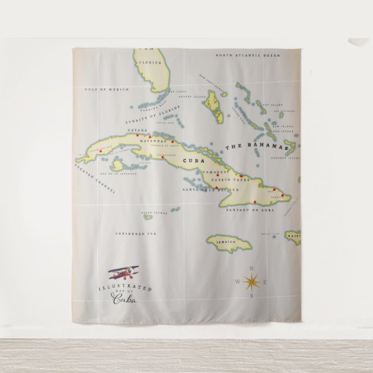 Tenture Carte illustrée de Cuba (Devant)