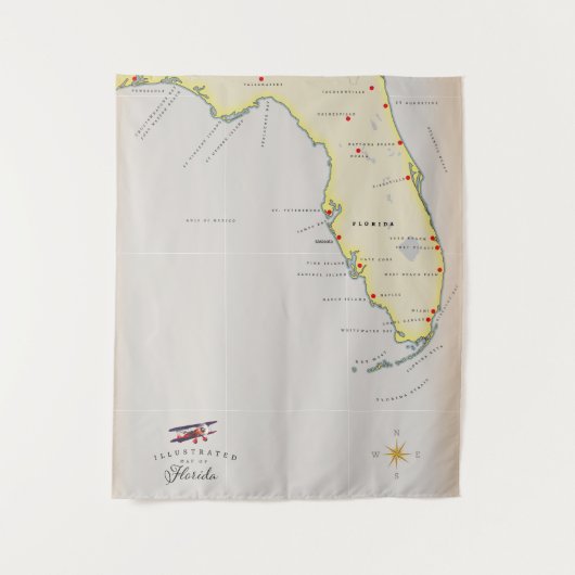 Tenture Carte illustrée de Floride (Devant)