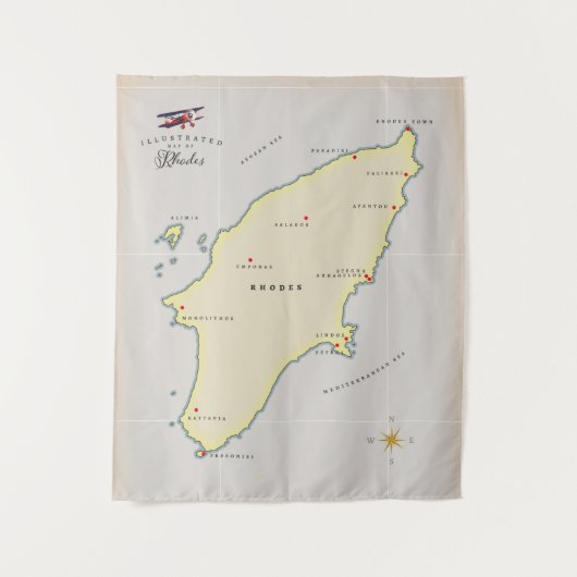 Tenture Carte illustrée de Rhodes. (Devant)