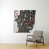 Tenture Carte illustrée des États-Unis. Poster avec états  (En situation (horizontale))