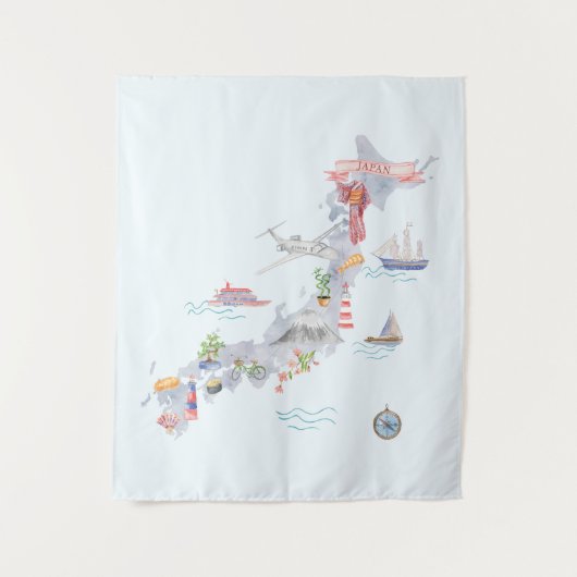 Tenture Carte illustrée du Japon (Devant)