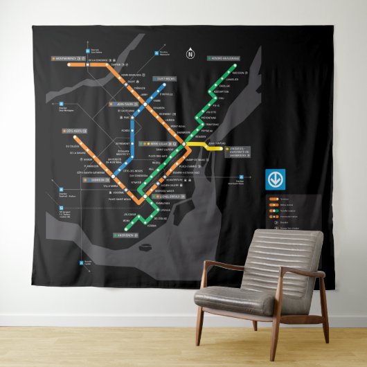 Tenture Carte métro Métro STM Montréal Arrière - plan noir (En situation (horizontale))