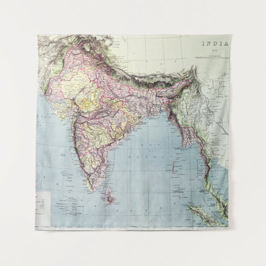 Tenture Carte vintage de l'Inde | 1877 (Devant)
