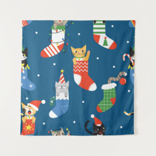 Tenture Cartographie de Noël Chats Motif mignon