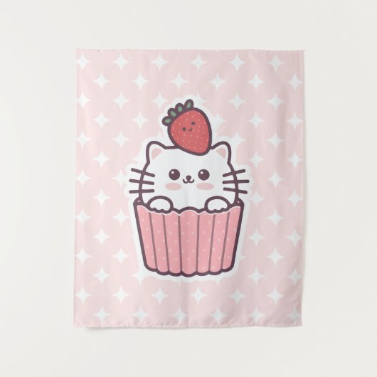 Tenture Carton de Cupcake aux fraises Cute Kawaii (Devant)