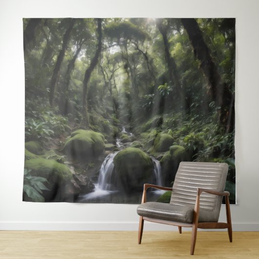 Tenture Cascade dans une luxuriante forêt tropicale humide (En situation (horizontale))