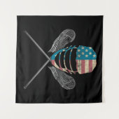 Tenture Casque Et Bâton Lacrosse Drapeau Américain (Devant (Horizontal))