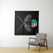 Tenture Casque Et Bâton Lacrosse Drapeau Américain (En situation (horizontale))