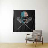 Tenture Casque Et Bâton Lacrosse Drapeau Américain (En situation)