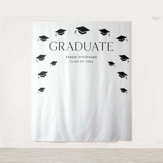 Tenture Casquette de graduation simple en noir et blanc (Devant)