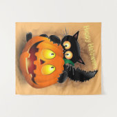 Tenture Cat Fun Halloween Character biting a Pumpkin (Devant (Horizontal))