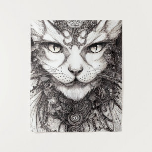 Tenture Cat Pet Wild Nature Illustration Line Art épique