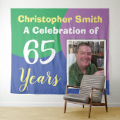 Tenture Célébration d'anniversaire 65 ans avec photo (En situation (horizontale))