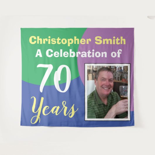 Tenture Célébration des 70 ans avec photo (Devant (Horizontal))