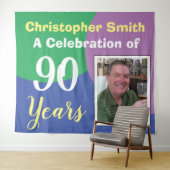 Tenture Célébration du 90e anniversaire avec photo (En situation (horizontale))