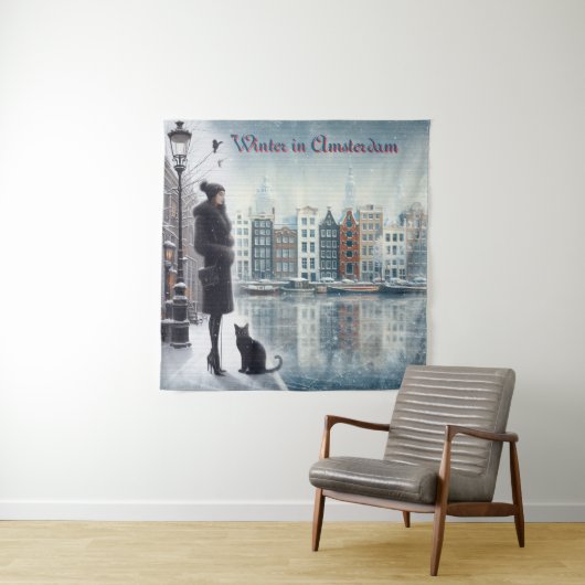 Tenture Célébrations d'hiver dans la neige, avec Kittens (En situation)