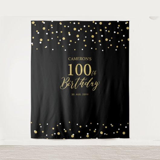 Tenture Cent Gold & Black 100th Birthday Party Contexte (Devant)