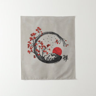 Tenture Cercle d'Enso de zen et branches de Sakura