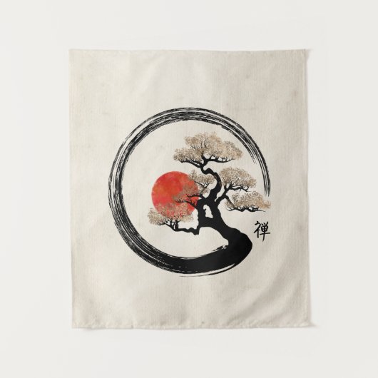 Tenture Cercle d'Enso et arbre de bonsaïs sur la toile (Devant)