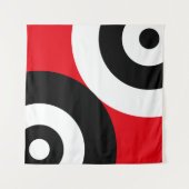 Tenture Cercles abstraits noir et blanc sur fond rouge (Devant (Horizontal))