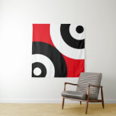 Tenture Cercles abstraits noir et blanc sur fond rouge (En situation (horizontale))