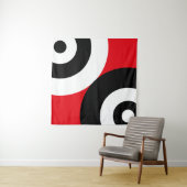 Tenture Cercles abstraits noir et blanc sur fond rouge (En situation)