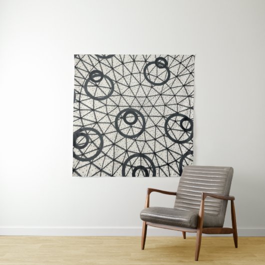 Tenture Cercles Abstraits noirs et blancs (En situation (horizontale))