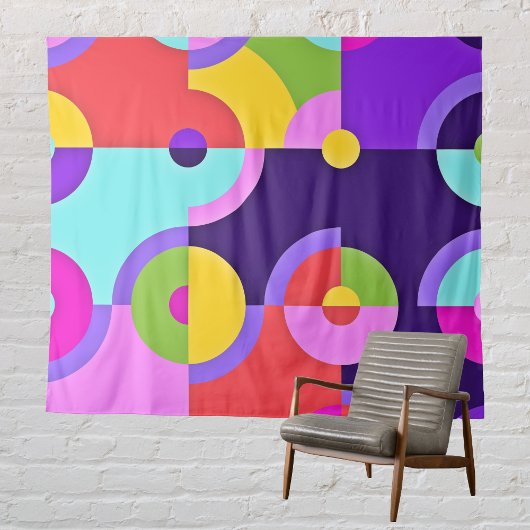 Tenture Cercles modernes gais en bleu rose et vert