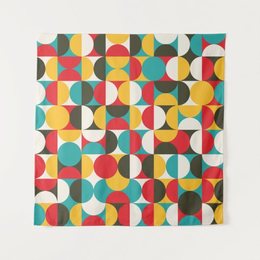 Tenture Cercles rétro : Motif Hipster coloré. (Devant)