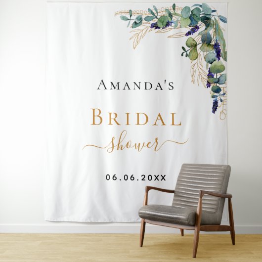 Tenture Cérémonie de mariage eucalyptus verdure monogramme (En situation)