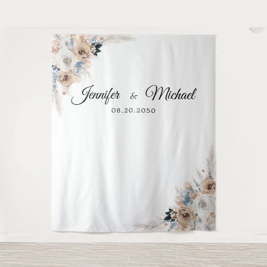 Tenture Cérémonie de Mariage Ivory Et Blue Boho Contexte (Devant)