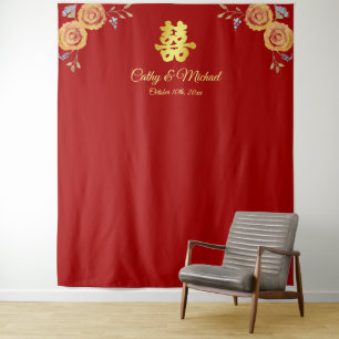 Tenture Cérémonie du thé floral orange pour mariage chinoi