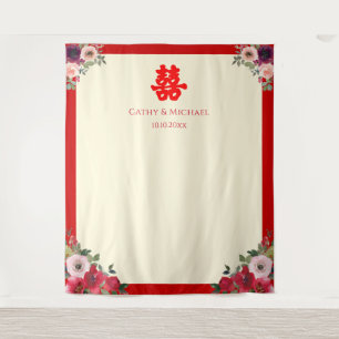 Tenture Cérémonie du thé rouge mariage chinois toile de fo