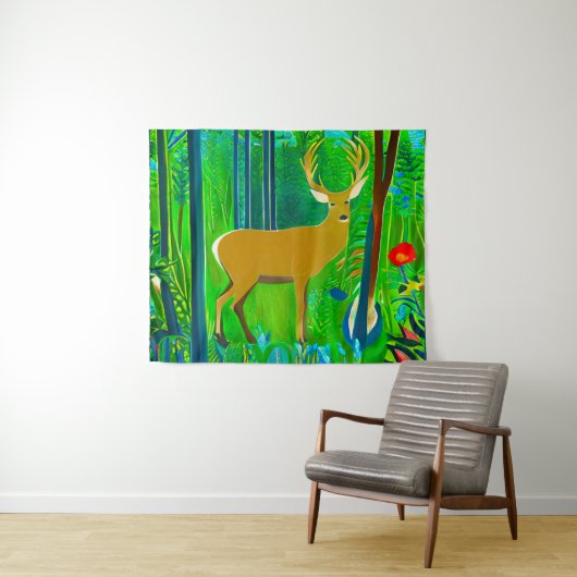 Tenture Cerf dans un cadre forestier d'Imaginaire (En situation (horizontale))